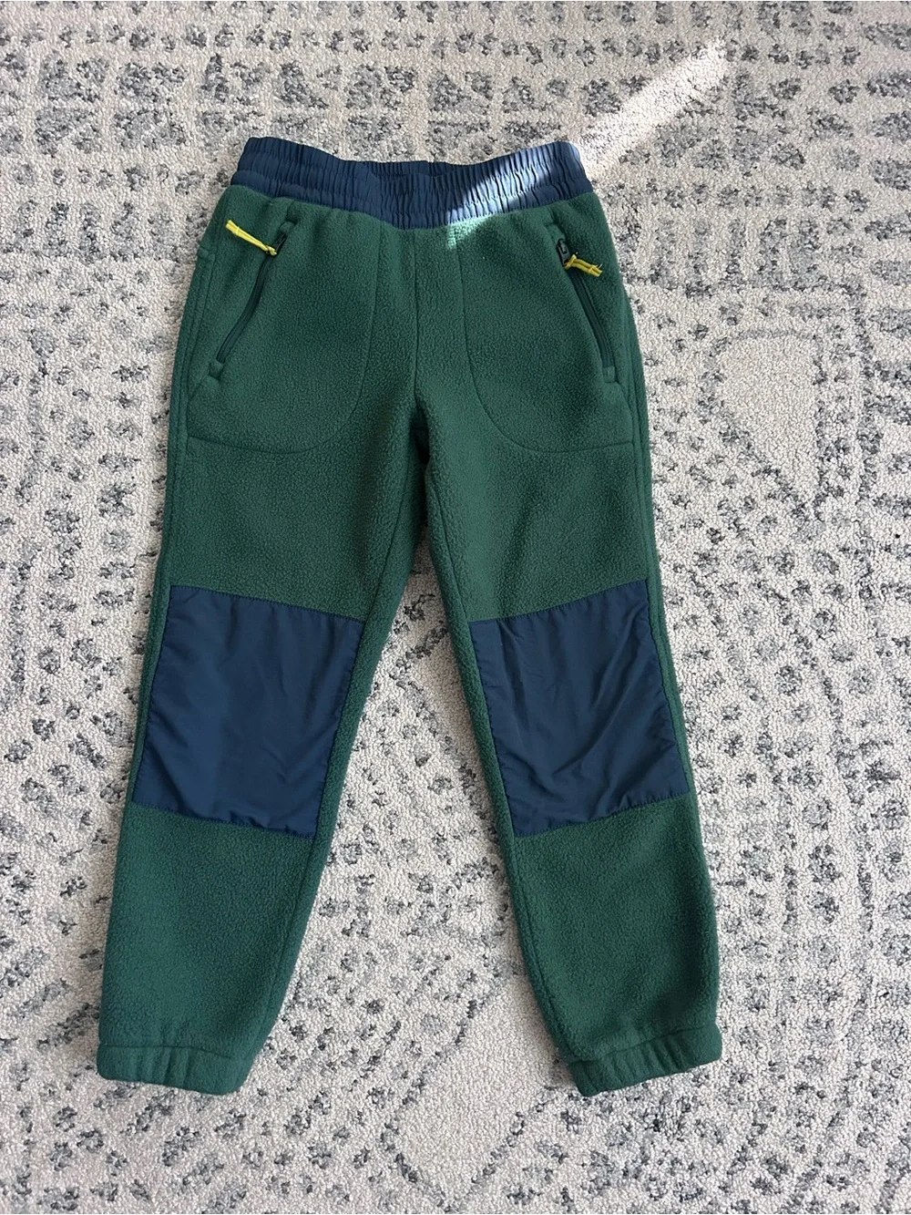 L.L. Bean Green Fleece Joggers with Navy Knee Panels